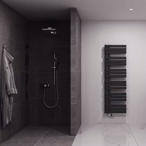 UK Radiators Tristan Black Flat Tube Designer Heated Towel Rail, H: 156.4 cm, W: 50 cm – 3