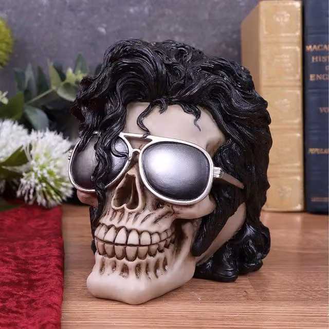 Nemesis Now King of Pop Inspired Skull Ornament, Black and Multicolour, Height: 16.5 cm