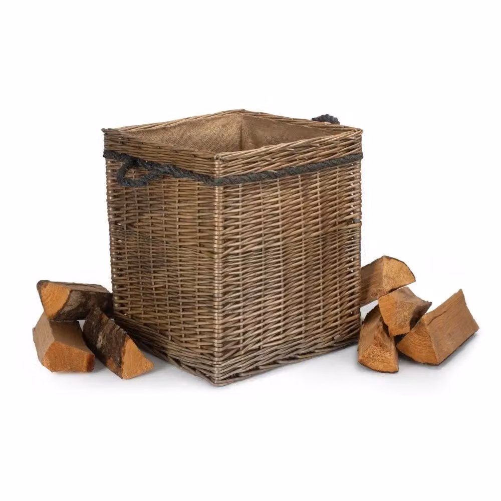 Red Hamper Medium Antique Wash Square Storage Log Basket in Light Brown, W/D/H: 40.0 x 40.0 x 45.0 cm – 2
