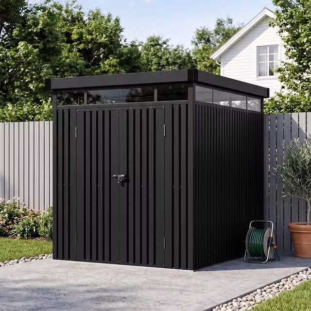 Breeins Large Metal Garden Storage Shed with Double Doors, Anthracite