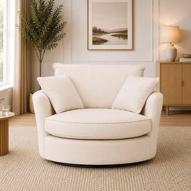 Artemis Home White Swivel Tub Cuddle Chair with Armrests