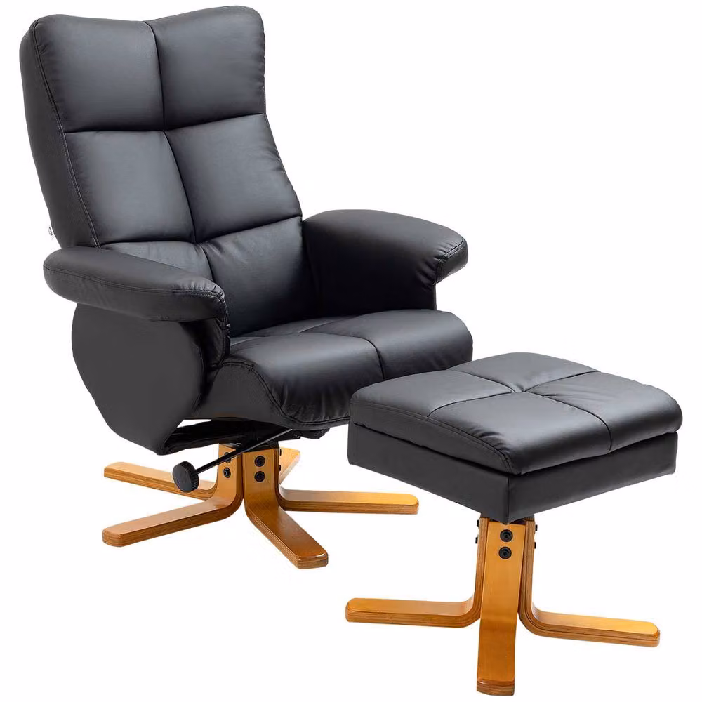 STILVORA Black Synthetic Leather Recliner Chair with Integrated Ottoman Storage Footstool – 4