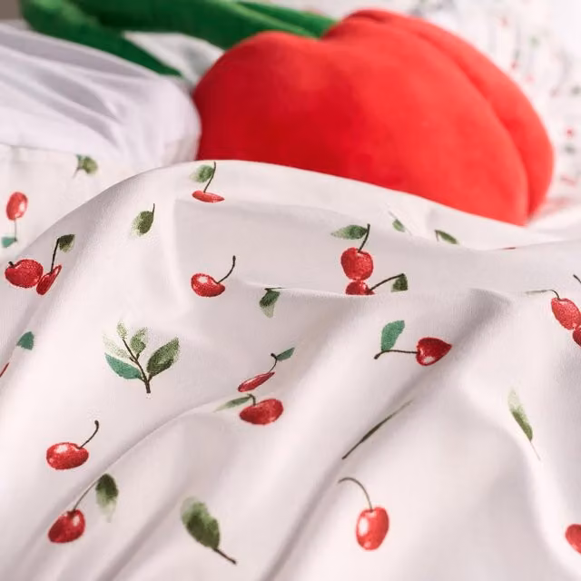 OHS Ditsy Cherry Floral Duvet Set in White and Red