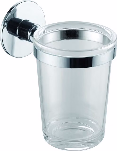 Luxury Living Milano Wall Mounted Metal and Glass Bathroom Tumbler and Holder in Silver