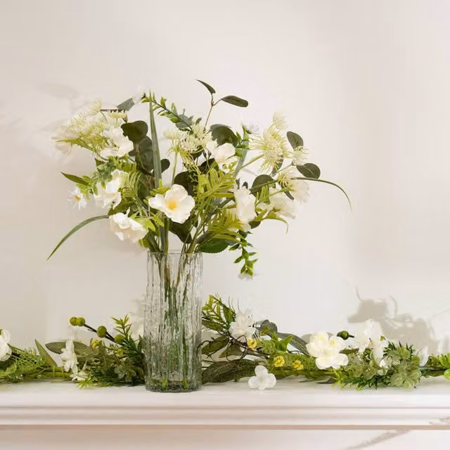 Scottish Everlastings Ltd White Floral and Eucalyptus Tabletop Arrangement, Height: 43 cm – 1