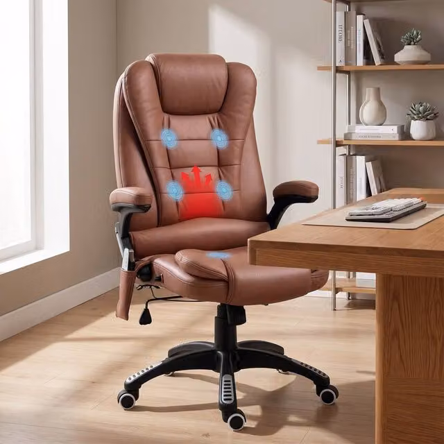 ERGOVEXA Heated Massage Recliner Executive Office Chair in Brown