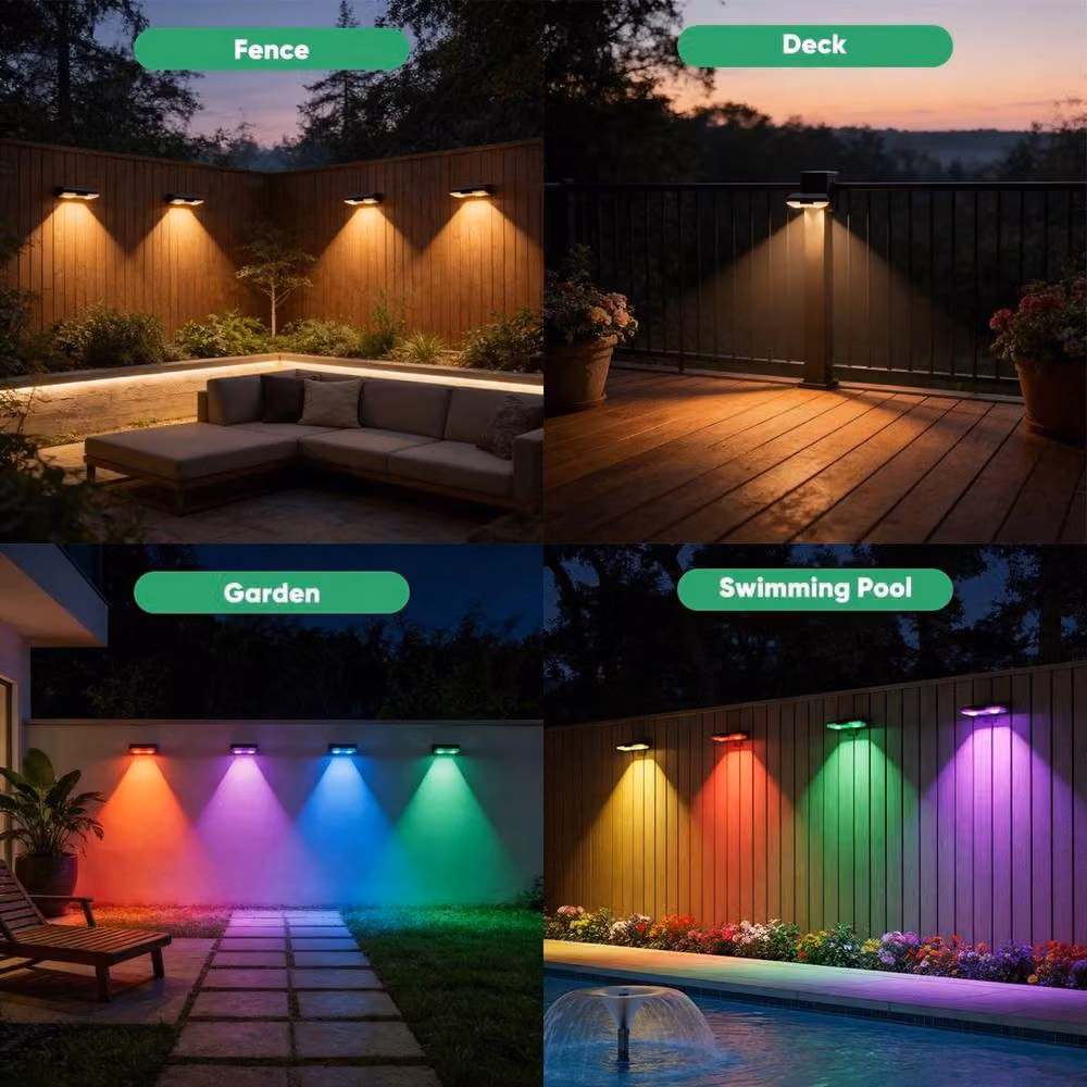 Kelvenix 8-Piece Solar Powered LED Wall and Fence Lights in Black with RGB Colour Effects – 5