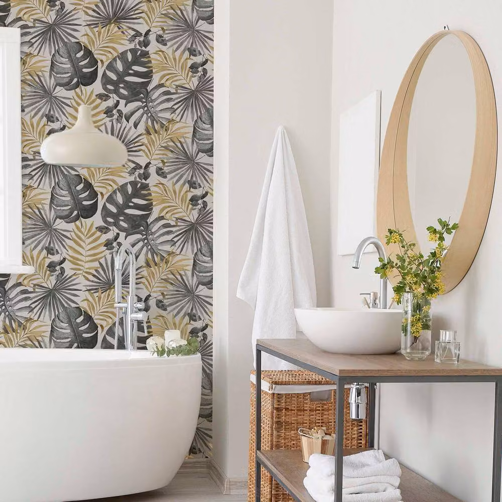 Arthouse Jungle Wall Wallpaper in Black and Gold Botanical Floral Design – 3