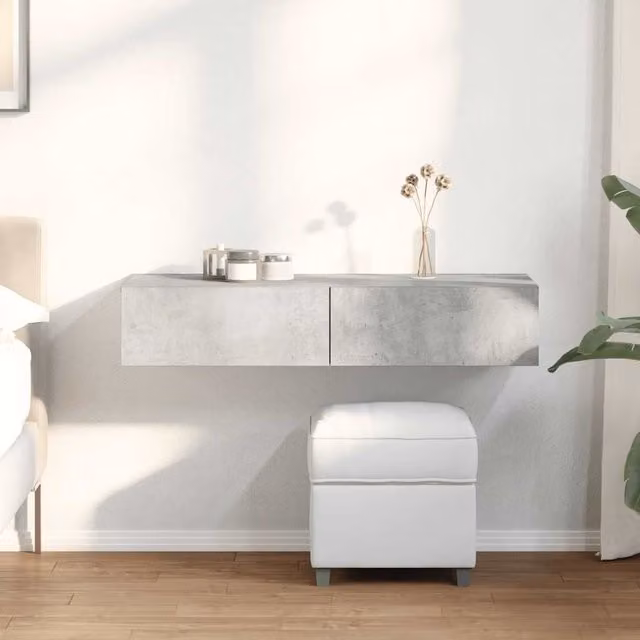 Berkfield Home Wall Shelf with Drawers in Concrete Grey, W/D/H: 100 x 36 x 19 cm