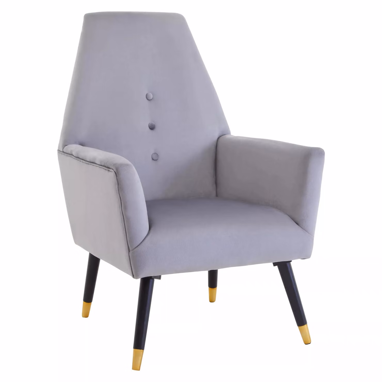 Orsina Loretta Grey Velvet Button Detail Chair with Gold and Black Accents – 2