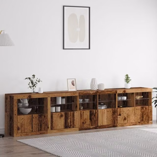 Berkfield Home Rustic Brown Sideboard with Integrated LED Lights, W/D/H: 283 x 37 x 67 cm – 1
