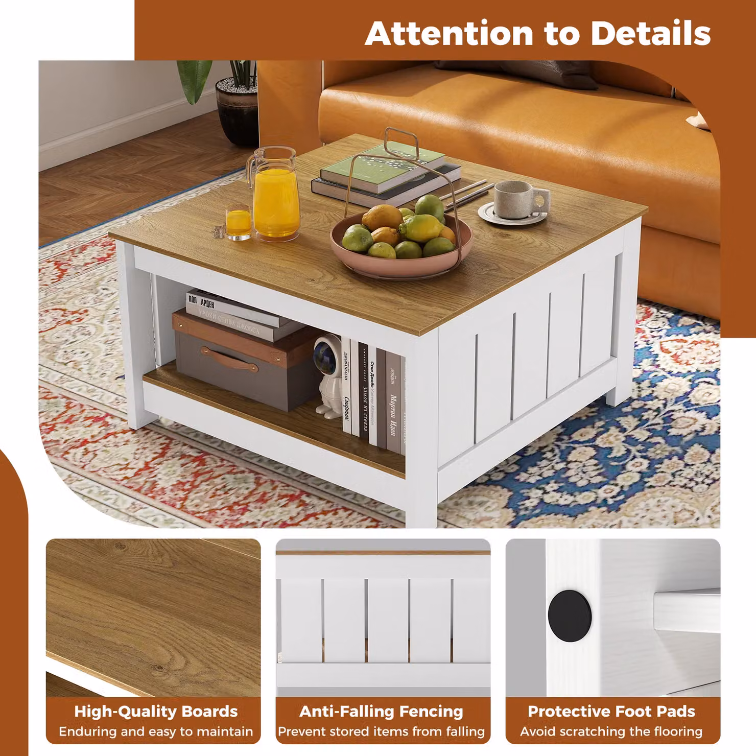 Gymax Square Coffee Table with Open Storage Shelf in Beige – 5