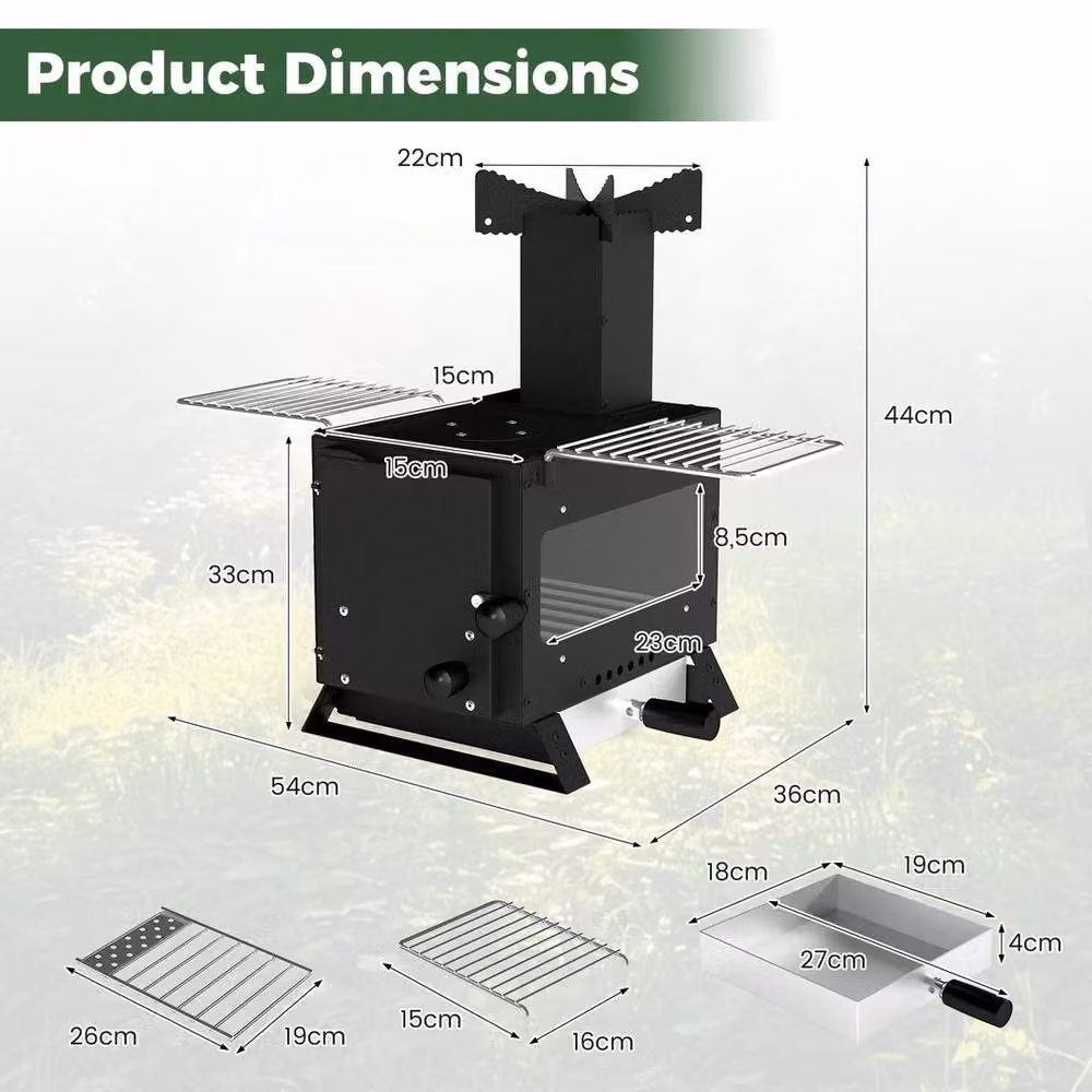 Kelvenix Portable Wood Burning Stove Tabletop Mini Heater in Black, W/D/H: 52 x 52 x 44 cm – 2