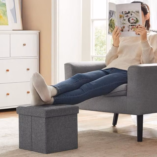 SONGMICS Small Foldable Storage Ottoman Foot Rest in Dark Grey – 1