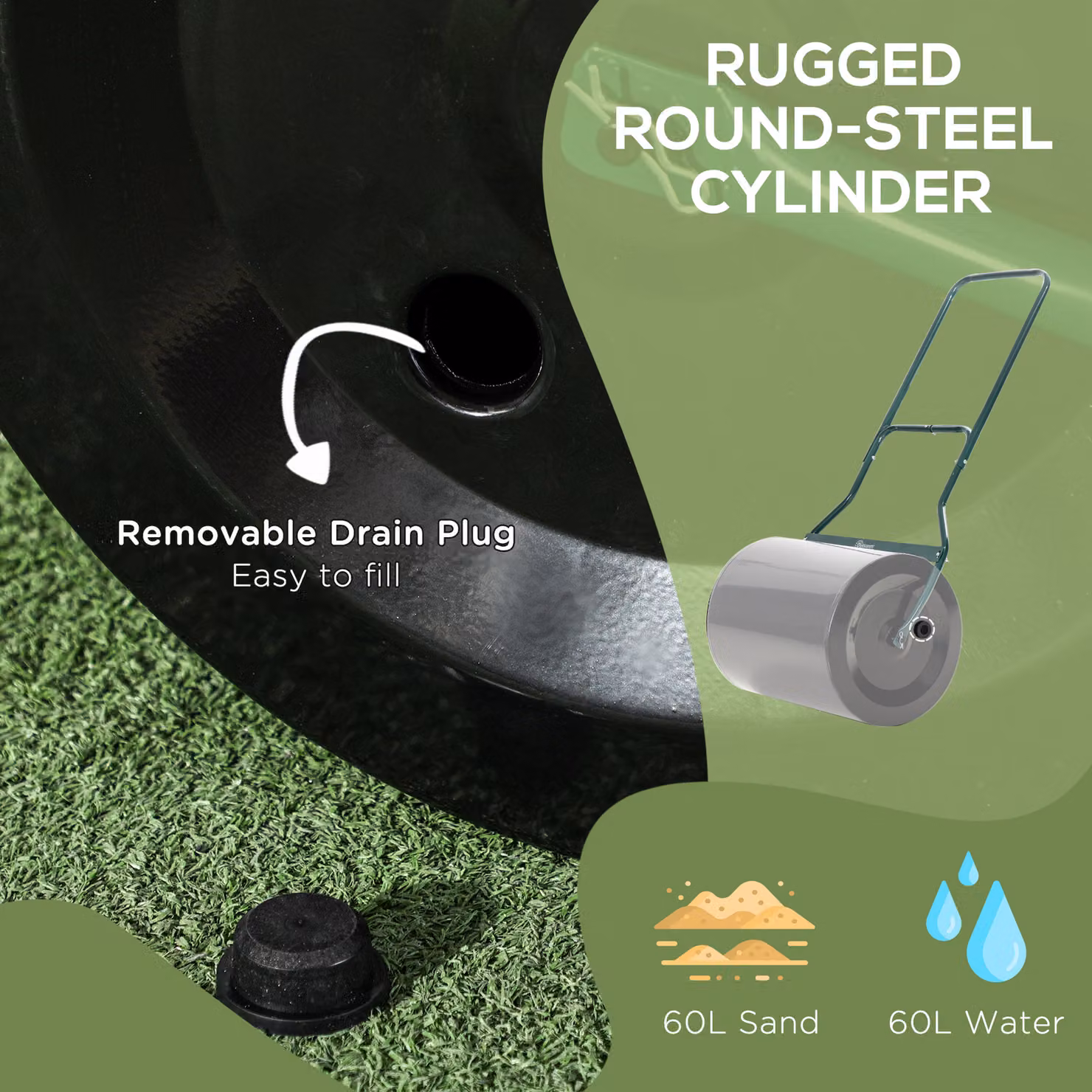 Outsunny Steel Garden Lawn Roller with Fillable Cylinder and Handle, Diameter: 50 cm – 6