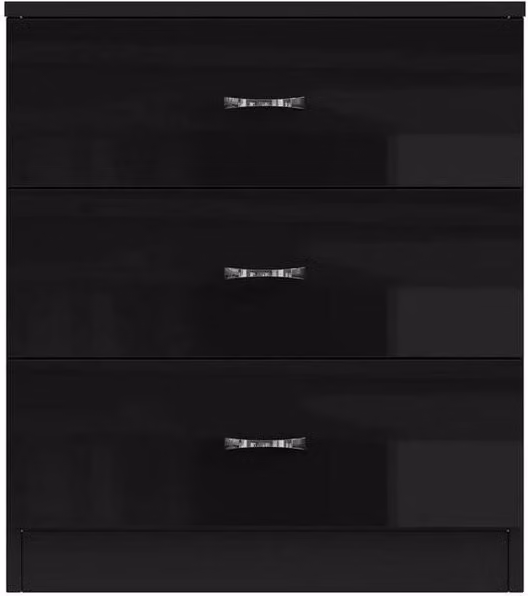 KORVIXA Black High Gloss 3 Drawer Bedroom Chest W/D/H: 100 x 100 x 100 cm