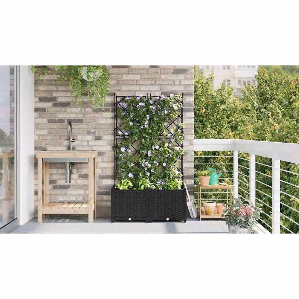 Berkfield Home Garden Planter with Trellis, 2 Piece Set, Black, W: 80 cm, D: 40 cm, H: 143 cm – 3
