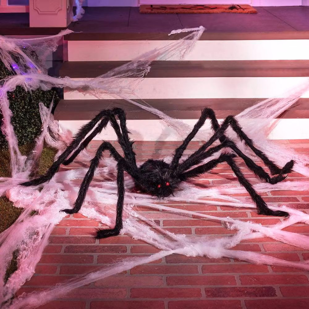 YnysTec Halloween Prop Set featuring 200cm Hairy Giant Spider and 5m Web in Black – 4