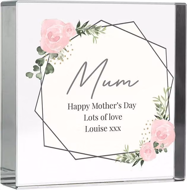 Personalised Memento Company Women's Personalised Abstract Rose Crystal Token in Clear Glass