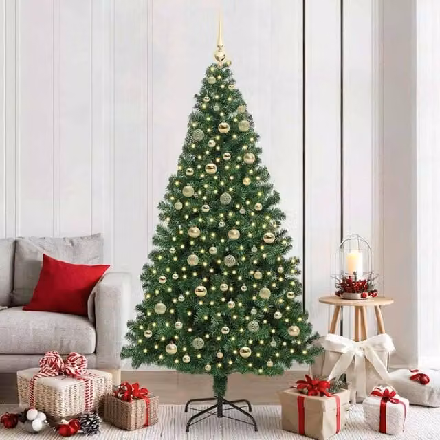 Berkfield Home Artificial Christmas Tree with 300 LEDs and Stand, Green, Height: 210 cm