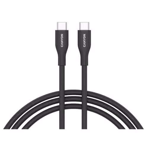 Canyon CC60SC10 USB-C to USB-C Cable, 60W Fast Charging and Data Transfer, Black Silicone, 1m