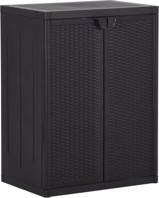 Berkfield Home Black Rattan Garden Storage Cabinet with Hinged Doors, W/D/H: 65 x 45 x 88 cm