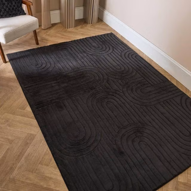 OHS Tufted Arches Non-Slip Geometric Area Rug in Black, W/D: 120 x 170 cm – 1