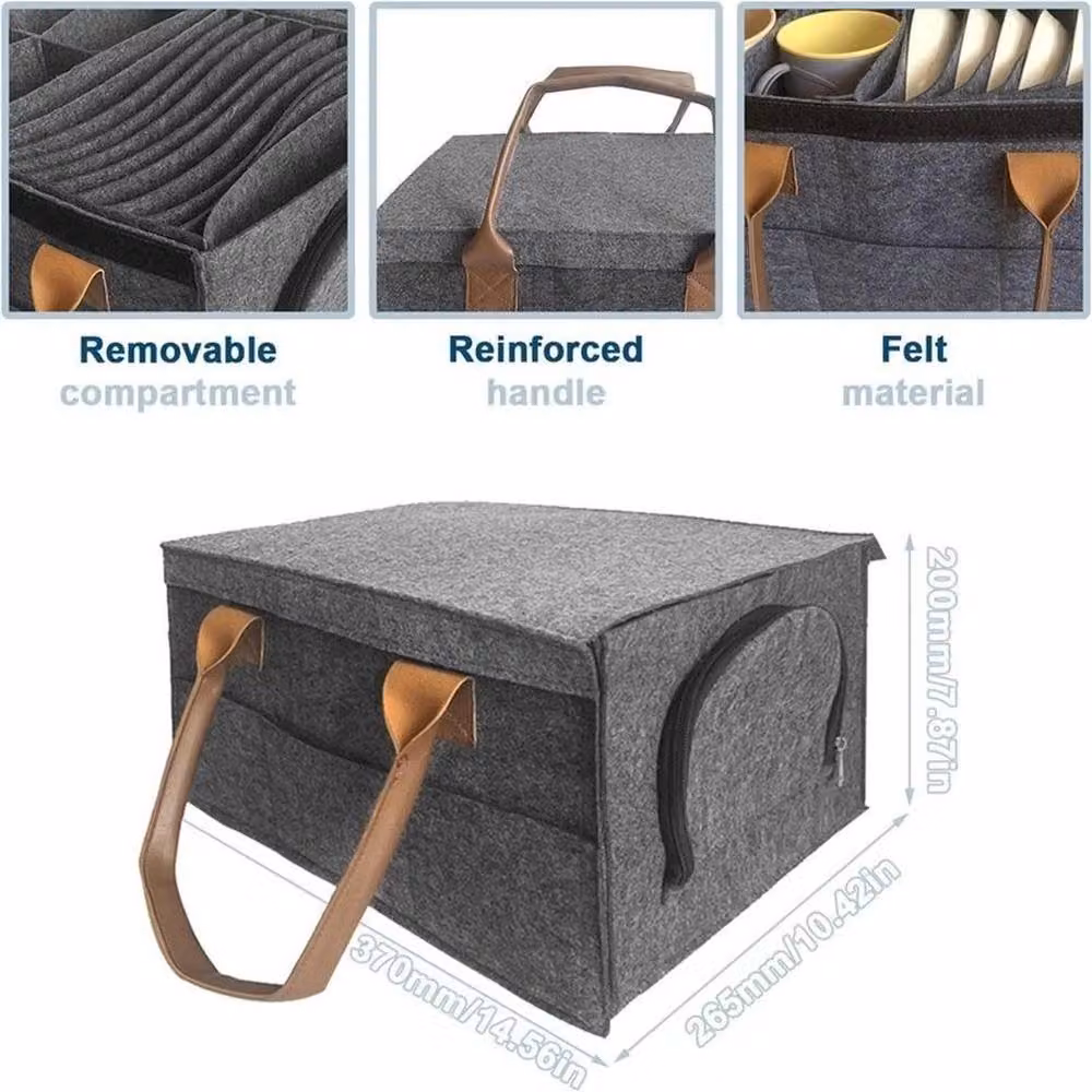 KORVIXA Grey Felt Plate, Bowl and Cup Holder with Compartments, W/D/H: 100 x 100 x 100 cm – 2
