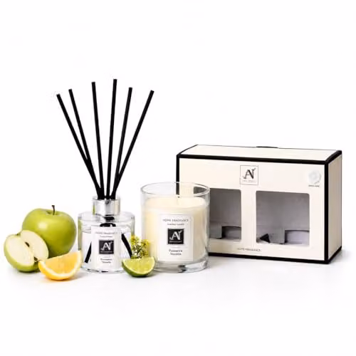 Aroma Naturals Minimalist Luxe Candle and Reed Diffuser Gift Set Puissance Visuelle in White