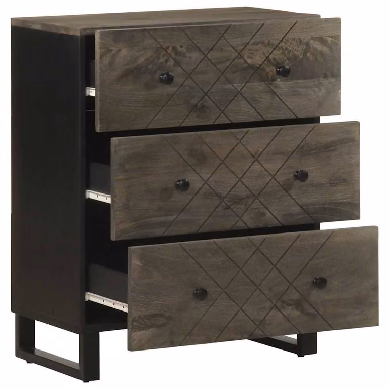 Berkfield Home Black Mango Wood Industrial Sideboard W/D/H: 60 x 33 x 75 cm