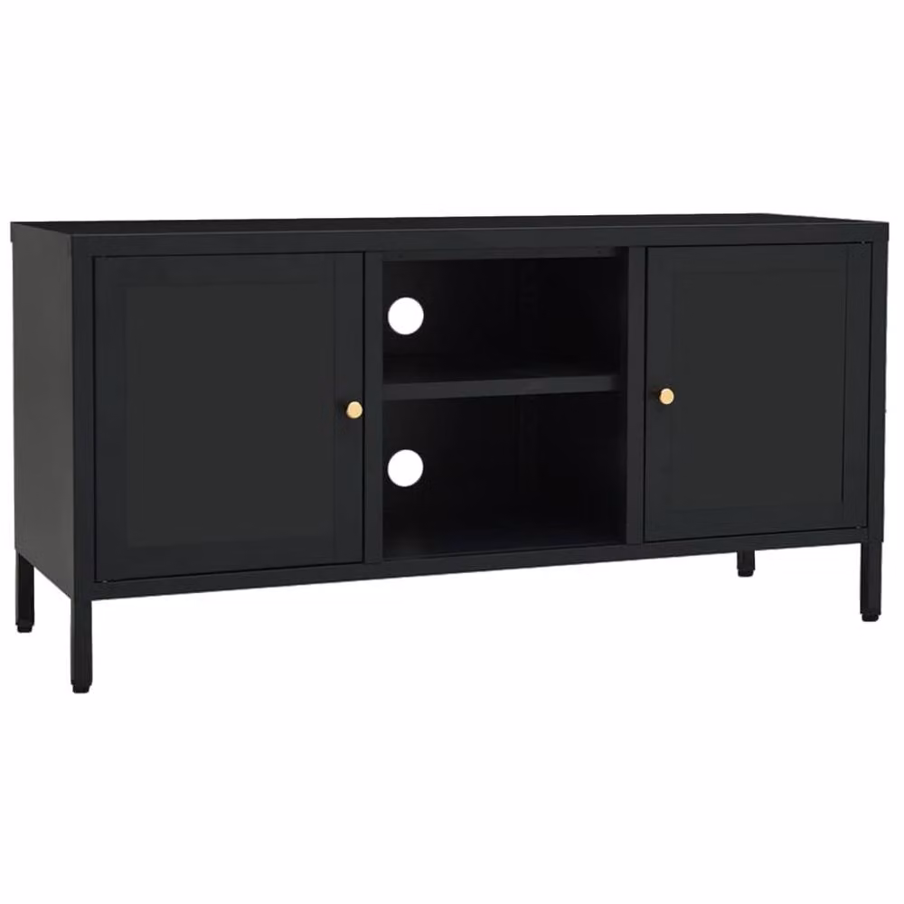 Berkfield Home Modern TV Cabinet in Black with Steel and Glass, W: 105 cm, D: 35 cm, H: 52 cm – 2