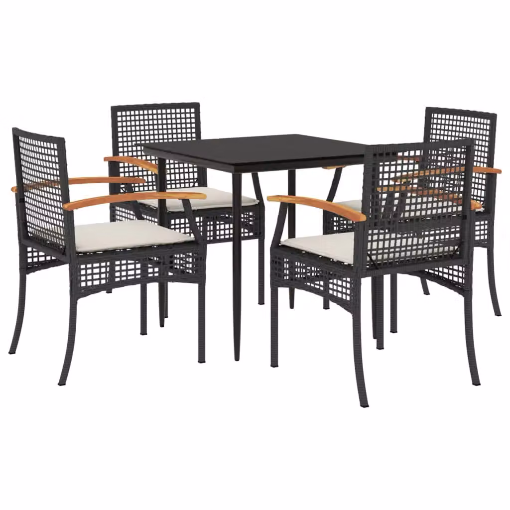 Berkfield Home 5 Piece Modern Garden Dining Set with Cushions in Black Poly Rattan – 2