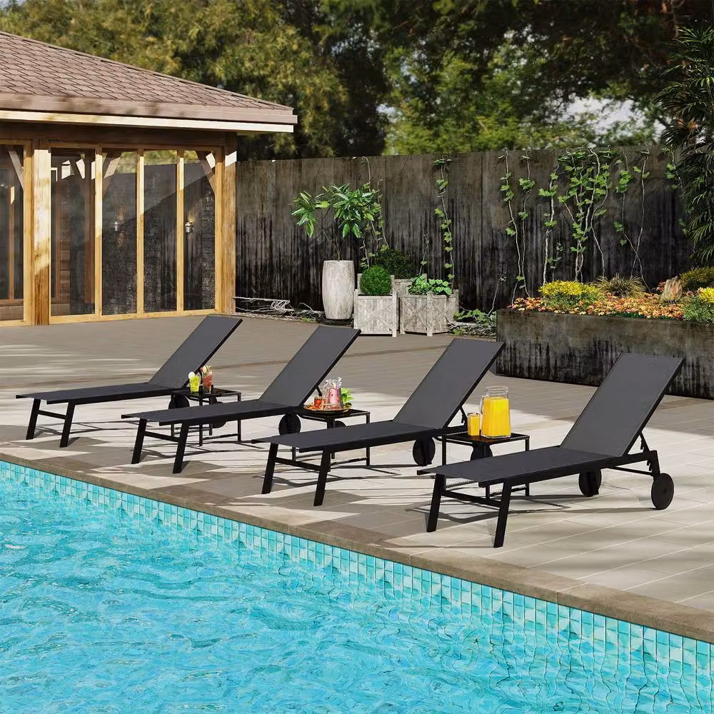 Costway Grey Patio Chaise Lounge Set with Side Table and Adjustable Headrest – 8
