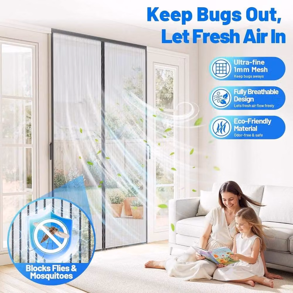 FLAVORA Heavy Duty Magnetic Mesh Screen Door Curtain, Black, W: 100 cm, H: 130 cm – 4