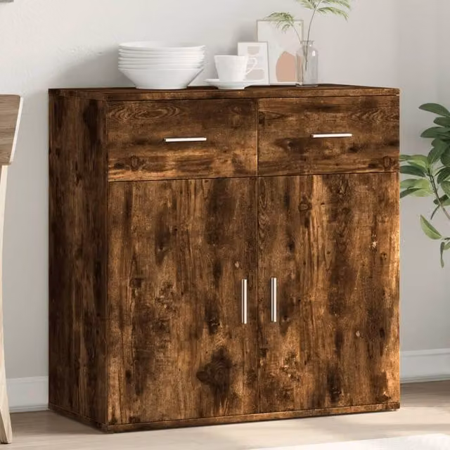 Berkfield Home Smoked Oak Sideboard in Brown, W/D/H: 79 x 38 x 80 cm