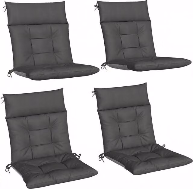 NESTLUNE Set of 4 Waterproof Garden Chair Cushions in Dark Grey, W: 100 cm, L: 190 cm – 1