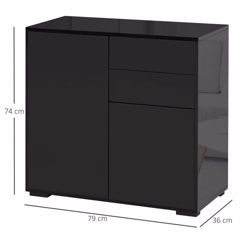 Kelvenix Side Cabinet with 2 Doors and 2 Drawers in Black – 2