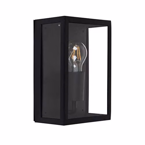 MiniSun Modern Rectangular Outdoor Security Wall Light Lantern in Black and Glass with Warm White LED Bulb (IP44 Rated) – 1