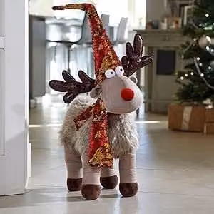 Marco Paul Multicolour Sequinned Glam Reindeer Christmas Tabletop Decoration, Height: 41 cm – 1