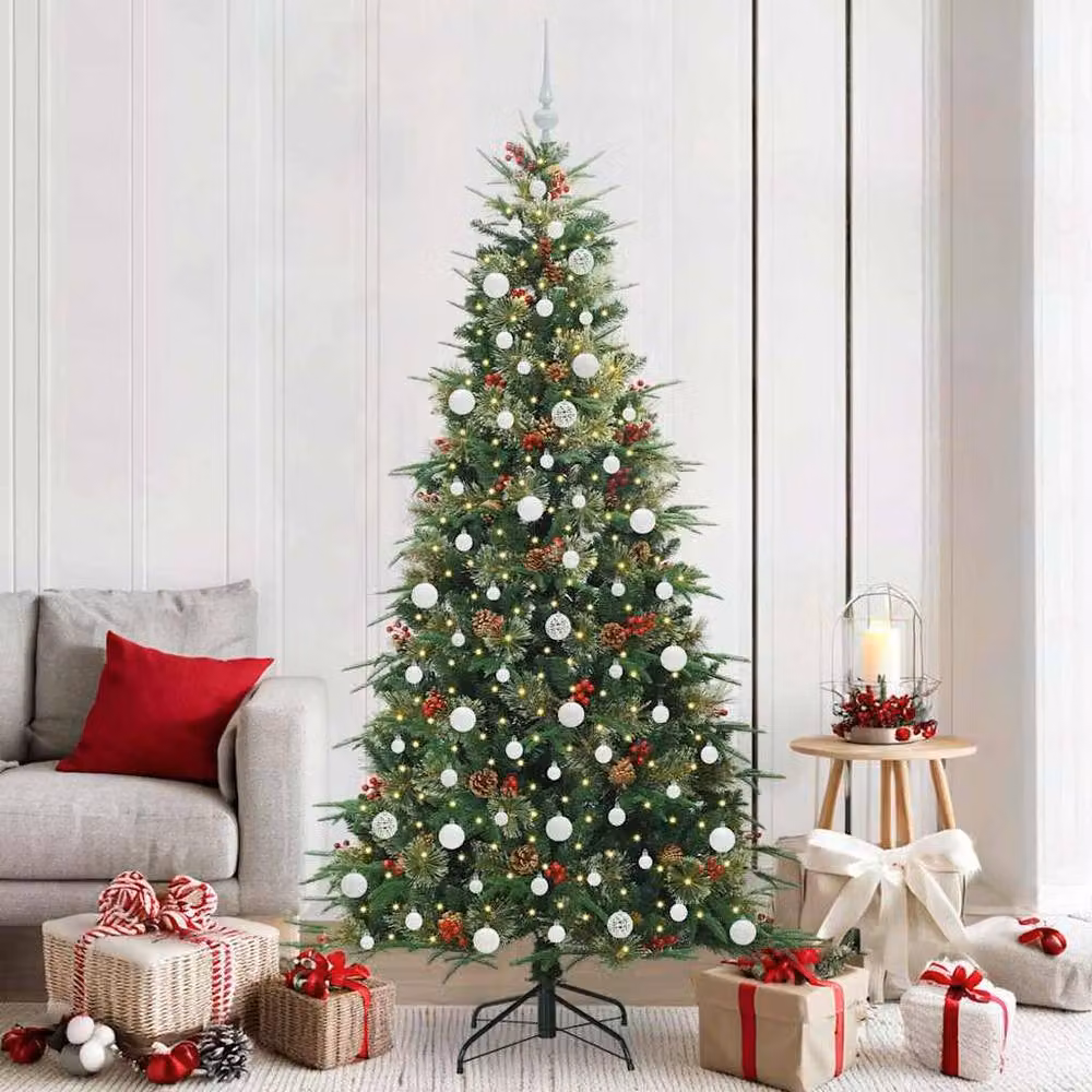 Berkfield Home Elegant Green Artificial Hinged Christmas Tree, Height: 210 cm – 2