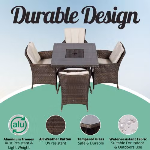 Thats Furniture Savannah 4 Seater Rattan Garden Dining Set with Square Table and Ice Bucket in Brown – 2