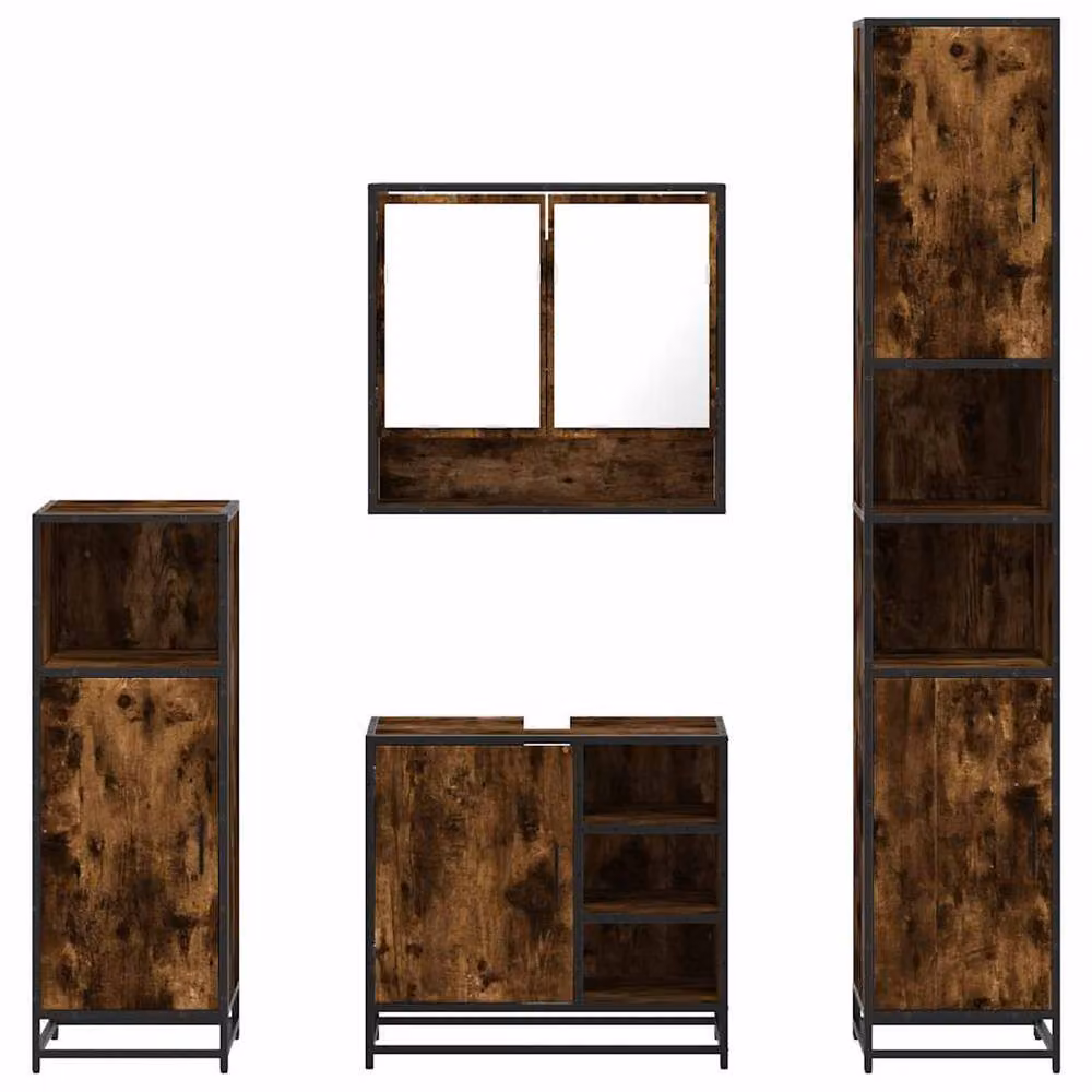 Berkfield Home 4-Piece Industrial Bathroom Furniture Set in Smoked Oak and Brown – 4