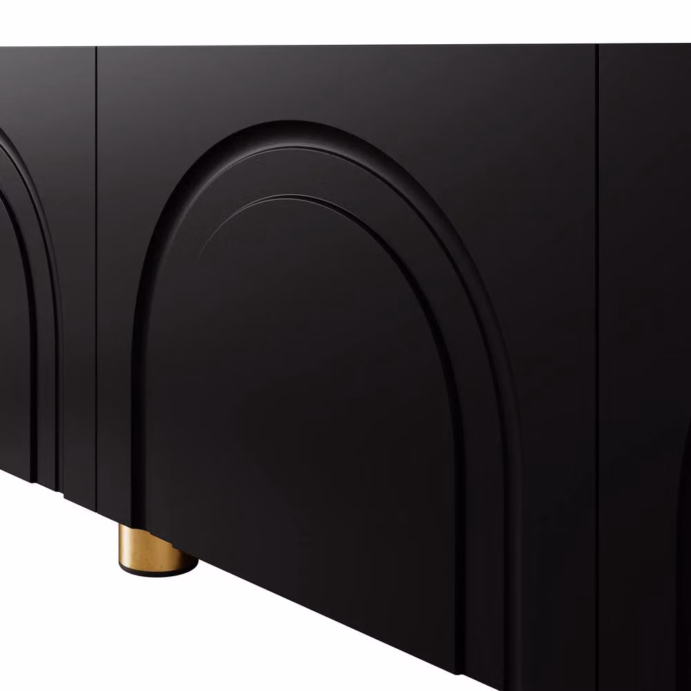 Merax Black Arched Relief 4 Door TV Unit Lowboard with Metal Legs W: 180 cm, D: 35 cm, H: 40 cm – 3