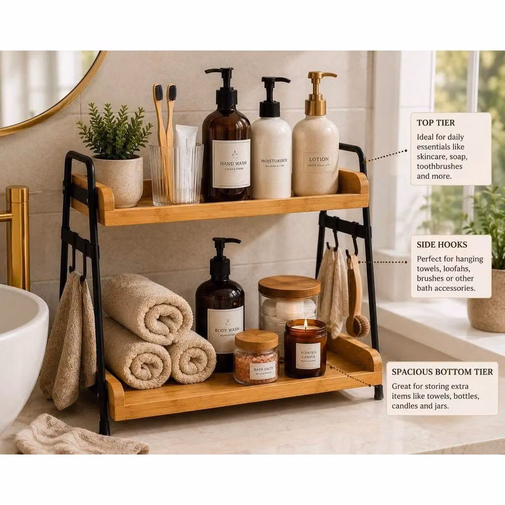 EONLION 2 Tier Brown Wooden Freestanding Spice Rack Holder – 5