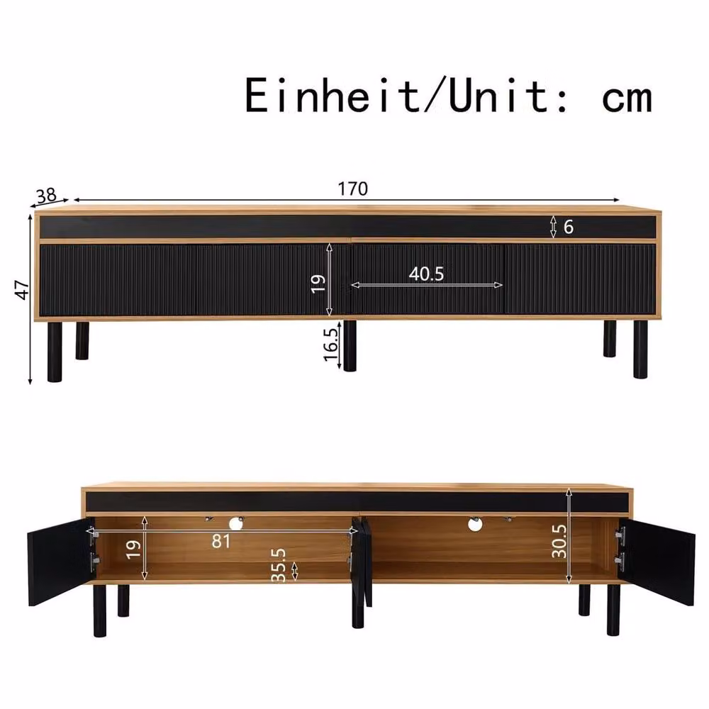 KORVIXA Mid Century Modern 4 Door TV Unit Cabinet in Black W/D/H: 100 x 100 x 100 cm – 2