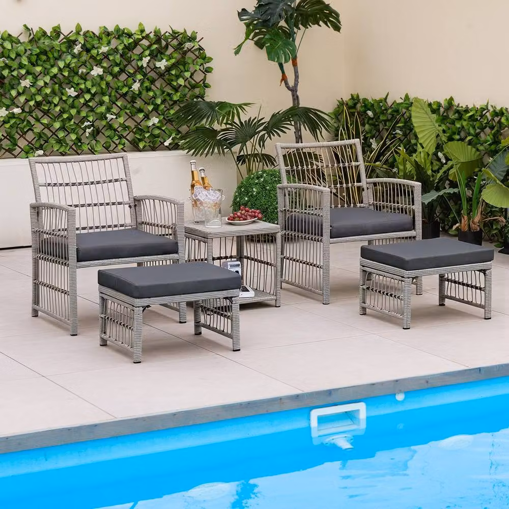 Costway 5-Piece Rattan Patio Conversation Set with Cushions and Ottoman in Grey – 3