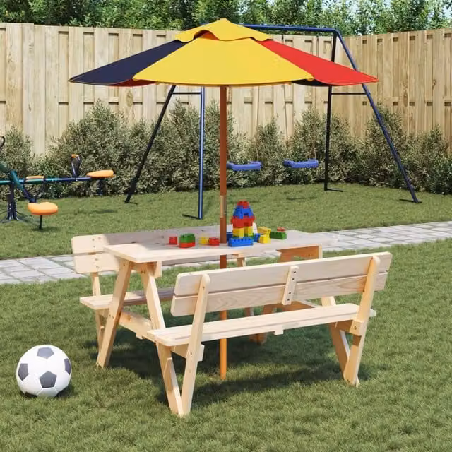 Berkfield Multicolour Garden Umbrella for Kids with Wooden Pole, W/D: 120 x 140 cm