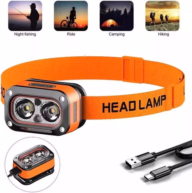 Kelvenix Rechargeable Waterproof LED Head Torch Light in Orange – 1