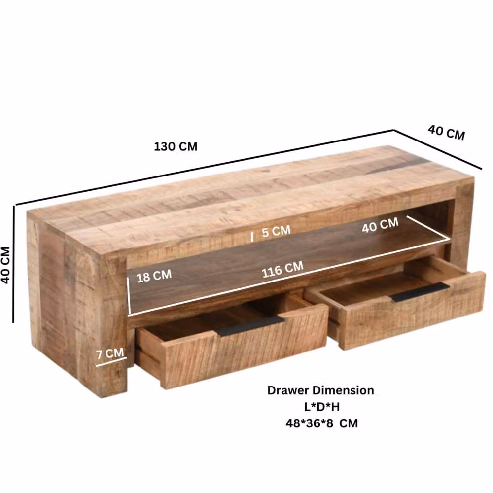 Wyld Haus London Modern Natural Mango Wood TV Cabinet in Brown, W/D/H: 120 x 40 x 40 cm – 3