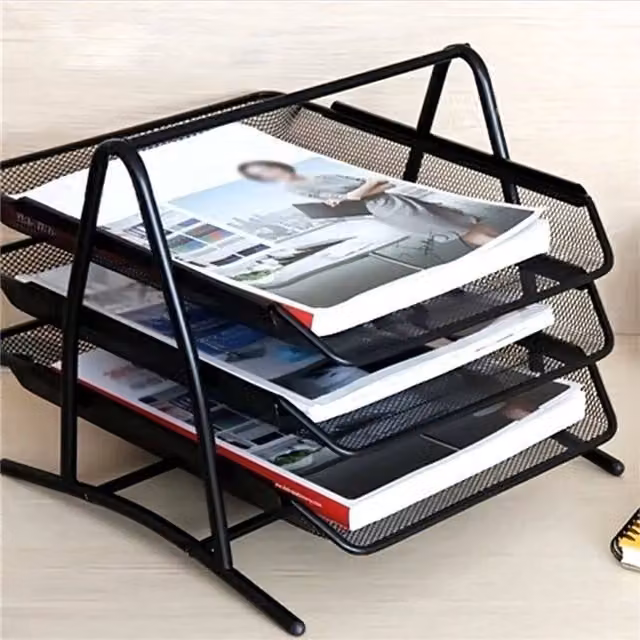 VOGREX 3 Tier Metal Wire Mesh A4 Document Filing Tray Holder in Black – 1